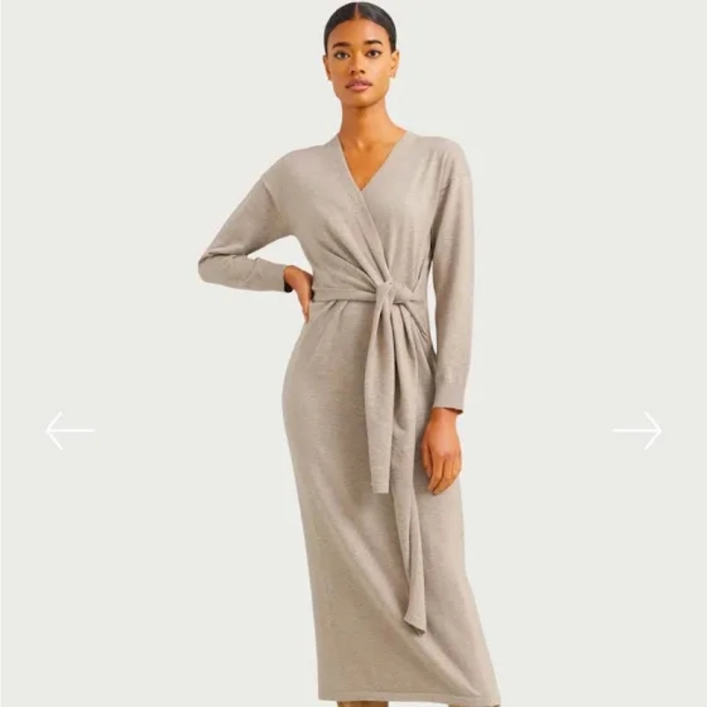 Modern Citizen Lenese Front Wrap Midi Dress, Mushroom (Beige), Size Medium